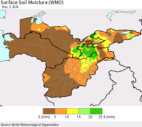 Central Asia Surface Soil Moisture (WMO) Thematic Map For 4/29/2024 - 5/5/2024