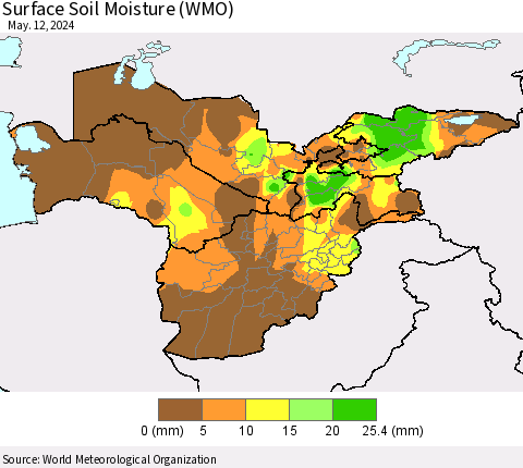 Central Asia Surface Soil Moisture (WMO) Thematic Map For 5/6/2024 - 5/12/2024