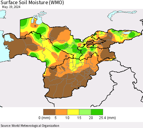 Central Asia Surface Soil Moisture (WMO) Thematic Map For 5/13/2024 - 5/19/2024