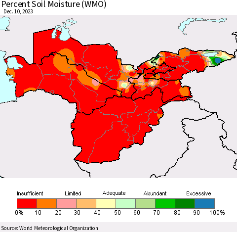 Central Asia Percent Soil Moisture (WMO) Thematic Map For 12/4/2023 - 12/10/2023