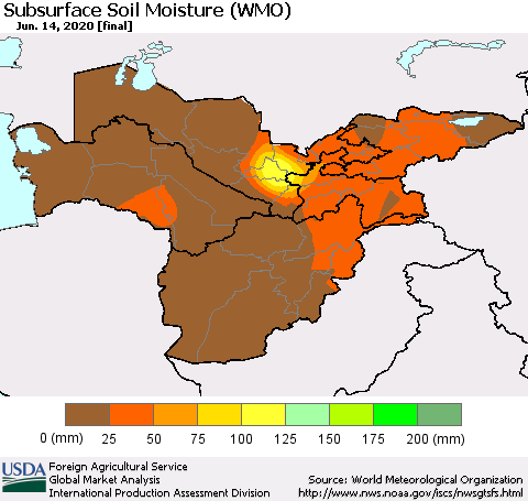 Central Asia Subsurface Soil Moisture (WMO) Thematic Map For 6/8/2020 - 6/14/2020