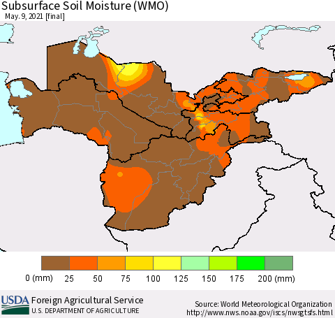 Central Asia Subsurface Soil Moisture (WMO) Thematic Map For 5/3/2021 - 5/9/2021