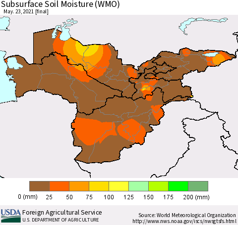 Central Asia Subsurface Soil Moisture (WMO) Thematic Map For 5/17/2021 - 5/23/2021