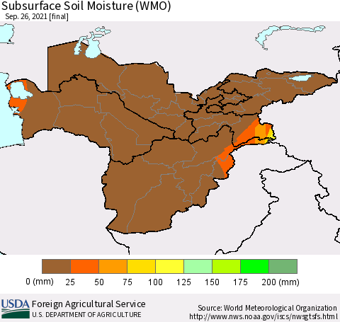 Central Asia Subsurface Soil Moisture (WMO) Thematic Map For 9/20/2021 - 9/26/2021