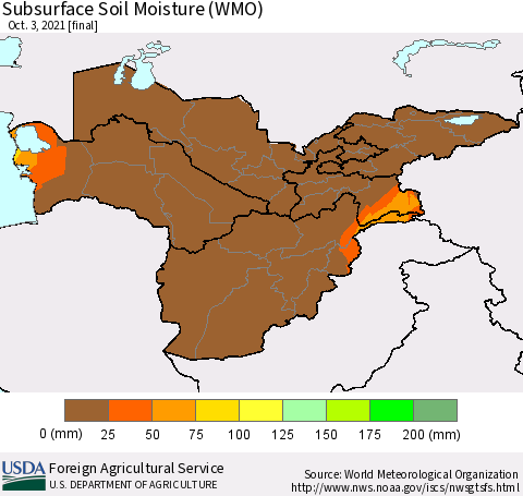 Central Asia Subsurface Soil Moisture (WMO) Thematic Map For 9/27/2021 - 10/3/2021