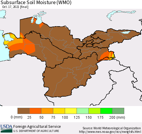 Central Asia Subsurface Soil Moisture (WMO) Thematic Map For 10/11/2021 - 10/17/2021