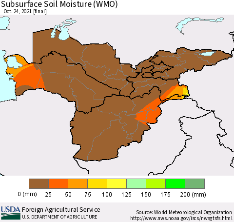 Central Asia Subsurface Soil Moisture (WMO) Thematic Map For 10/18/2021 - 10/24/2021
