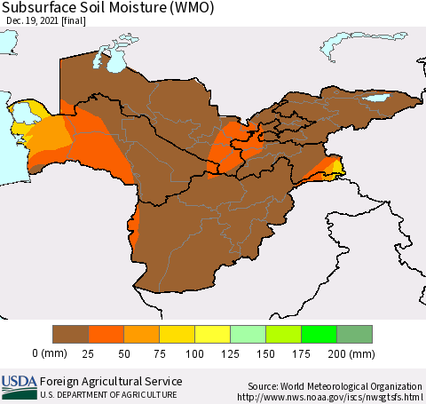 Central Asia Subsurface Soil Moisture (WMO) Thematic Map For 12/13/2021 - 12/19/2021
