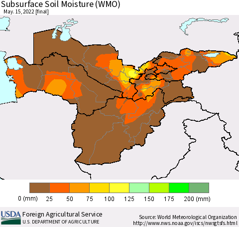 Central Asia Subsurface Soil Moisture (WMO) Thematic Map For 5/9/2022 - 5/15/2022