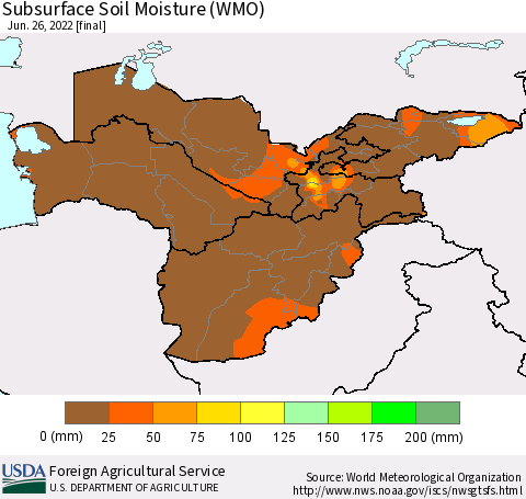 Central Asia Subsurface Soil Moisture (WMO) Thematic Map For 6/20/2022 - 6/26/2022