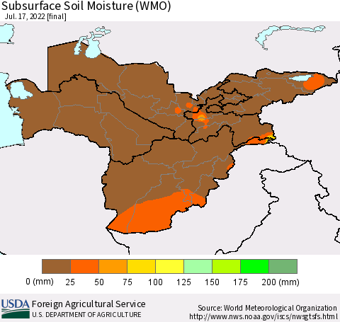 Central Asia Subsurface Soil Moisture (WMO) Thematic Map For 7/11/2022 - 7/17/2022