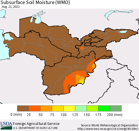 Central Asia Subsurface Soil Moisture (WMO) Thematic Map For 8/15/2022 - 8/21/2022