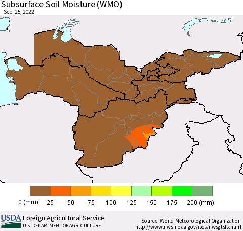 Central Asia Subsurface Soil Moisture (WMO) Thematic Map For 9/19/2022 - 9/25/2022