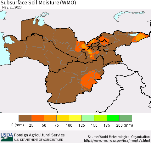 Central Asia Subsurface Soil Moisture (WMO) Thematic Map For 5/15/2023 - 5/21/2023