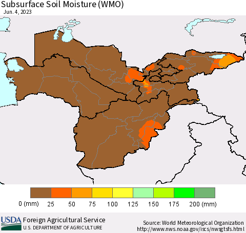 Central Asia Subsurface Soil Moisture (WMO) Thematic Map For 5/29/2023 - 6/4/2023