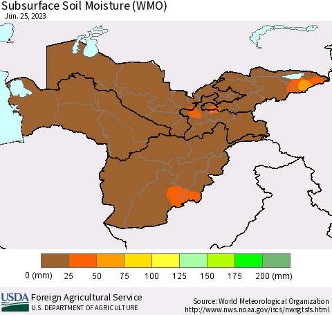 Central Asia Subsurface Soil Moisture (WMO) Thematic Map For 6/19/2023 - 6/25/2023