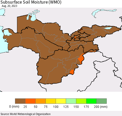 Central Asia Subsurface Soil Moisture (WMO) Thematic Map For 8/14/2023 - 8/20/2023