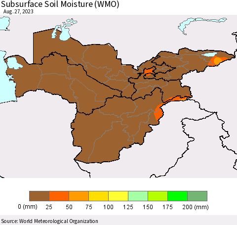 Central Asia Subsurface Soil Moisture (WMO) Thematic Map For 8/21/2023 - 8/27/2023