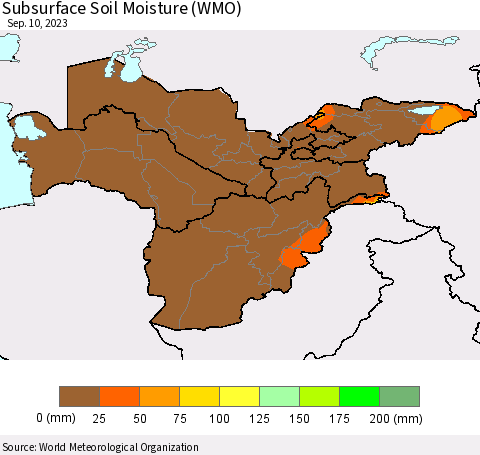 Central Asia Subsurface Soil Moisture (WMO) Thematic Map For 9/4/2023 - 9/10/2023