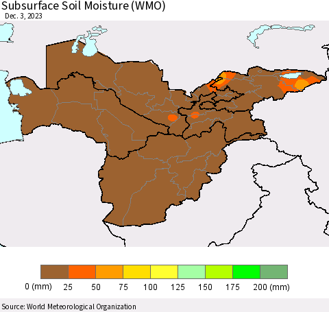 Central Asia Subsurface Soil Moisture (WMO) Thematic Map For 11/27/2023 - 12/3/2023