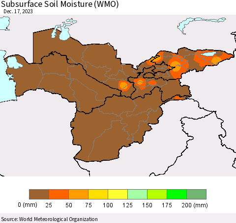 Central Asia Subsurface Soil Moisture (WMO) Thematic Map For 12/11/2023 - 12/17/2023