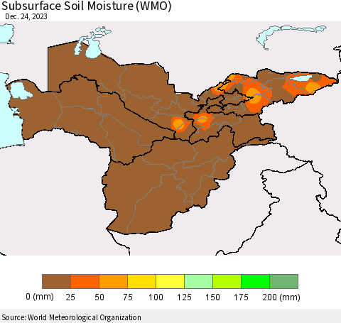Central Asia Subsurface Soil Moisture (WMO) Thematic Map For 12/18/2023 - 12/24/2023
