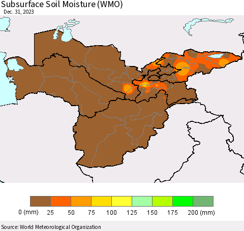 Central Asia Subsurface Soil Moisture (WMO) Thematic Map For 12/25/2023 - 12/31/2023