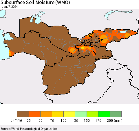 Central Asia Subsurface Soil Moisture (WMO) Thematic Map For 1/1/2024 - 1/7/2024