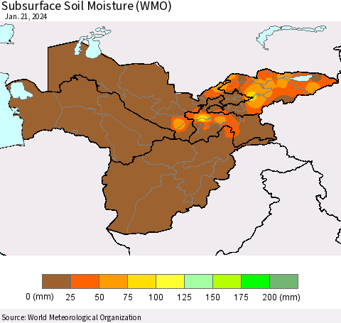 Central Asia Subsurface Soil Moisture (WMO) Thematic Map For 1/15/2024 - 1/21/2024