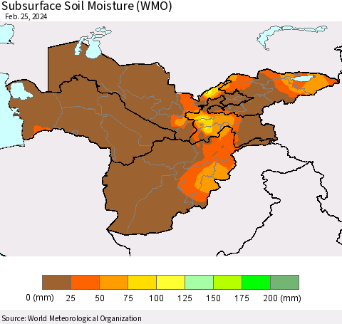 Central Asia Subsurface Soil Moisture (WMO) Thematic Map For 2/19/2024 - 2/25/2024