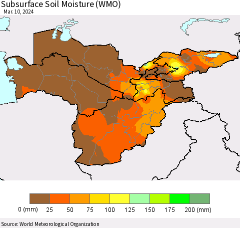 Central Asia Subsurface Soil Moisture (WMO) Thematic Map For 3/4/2024 - 3/10/2024