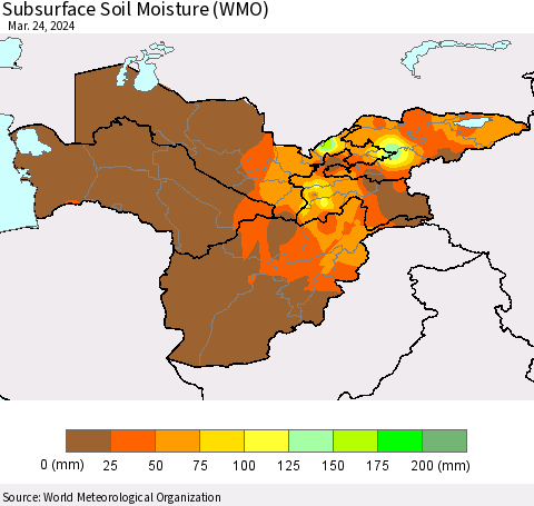 Central Asia Subsurface Soil Moisture (WMO) Thematic Map For 3/18/2024 - 3/24/2024