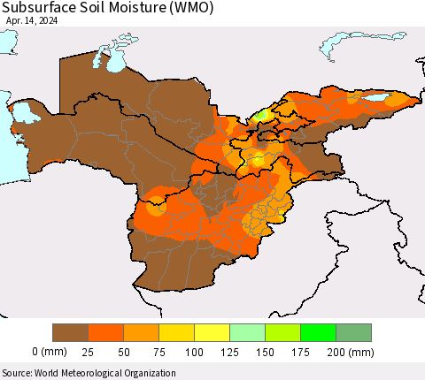 Central Asia Subsurface Soil Moisture (WMO) Thematic Map For 4/8/2024 - 4/14/2024