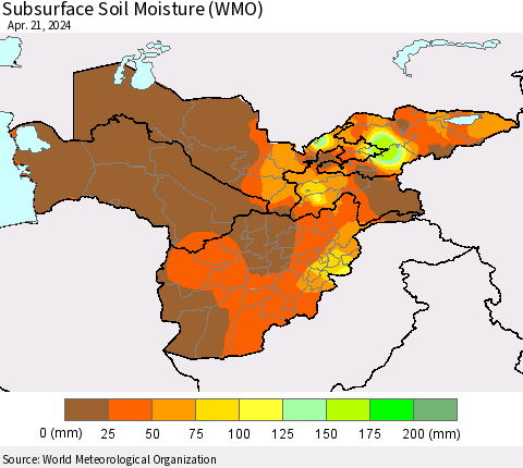 Central Asia Subsurface Soil Moisture (WMO) Thematic Map For 4/15/2024 - 4/21/2024