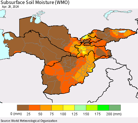 Central Asia Subsurface Soil Moisture (WMO) Thematic Map For 4/22/2024 - 4/28/2024