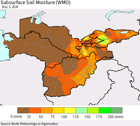 Central Asia Subsurface Soil Moisture (WMO) Thematic Map For 4/29/2024 - 5/5/2024