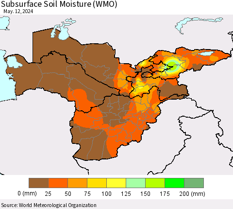 Central Asia Subsurface Soil Moisture (WMO) Thematic Map For 5/6/2024 - 5/12/2024