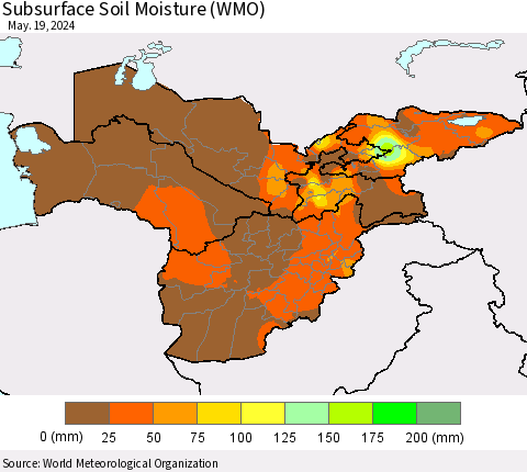 Central Asia Subsurface Soil Moisture (WMO) Thematic Map For 5/13/2024 - 5/19/2024