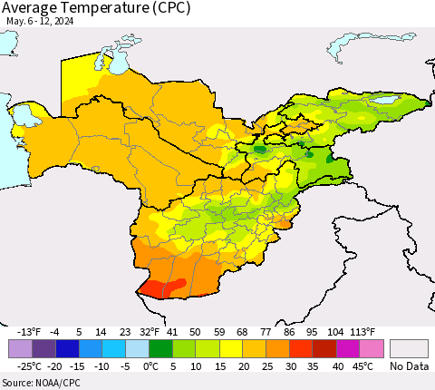 Central Asia Average Temperature (CPC) Thematic Map For 5/6/2024 - 5/12/2024