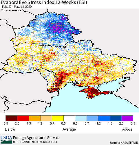 Ukraine, Moldova and Belarus Evaporative Stress Index 12-Weeks (ESI) Thematic Map For 5/11/2020 - 5/17/2020
