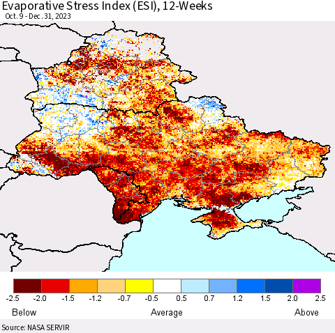 Ukraine, Moldova and Belarus Evaporative Stress Index (ESI), 12-Weeks Thematic Map For 1/1/2024 - 1/7/2024