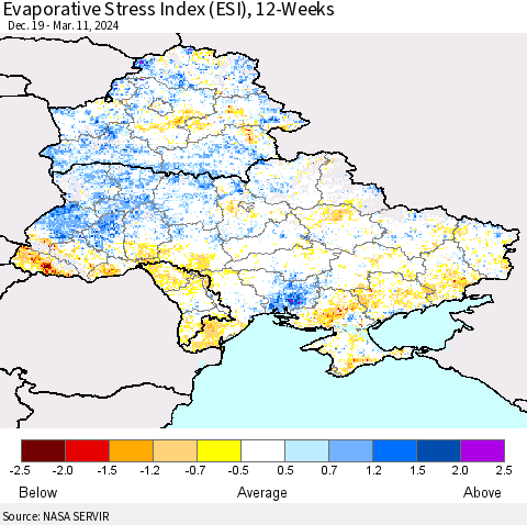 Ukraine, Moldova and Belarus Evaporative Stress Index (ESI), 12-Weeks Thematic Map For 3/11/2024 - 3/17/2024