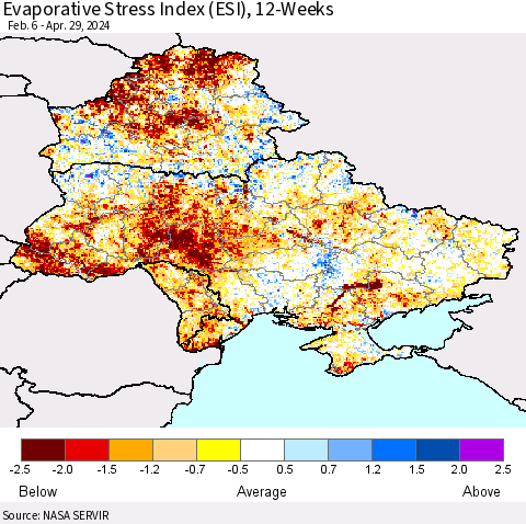 Ukraine, Moldova and Belarus Evaporative Stress Index (ESI), 12-Weeks Thematic Map For 4/29/2024 - 5/5/2024