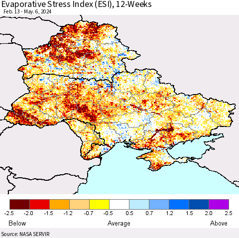 Ukraine, Moldova and Belarus Evaporative Stress Index (ESI), 12-Weeks Thematic Map For 5/6/2024 - 5/12/2024