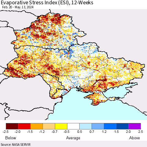 Ukraine, Moldova and Belarus Evaporative Stress Index (ESI), 12-Weeks Thematic Map For 5/13/2024 - 5/19/2024