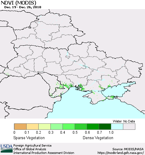 Ukraine, Moldova and Belarus NDVI (Terra-MODIS) Thematic Map For 12/21/2018 - 12/31/2018
