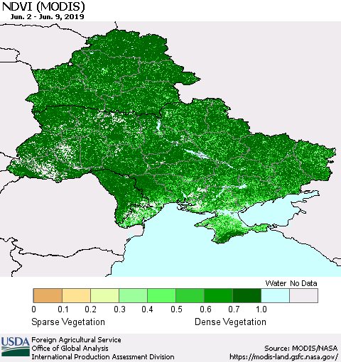 Ukraine, Moldova and Belarus NDVI (Terra-MODIS) Thematic Map For 6/1/2019 - 6/10/2019