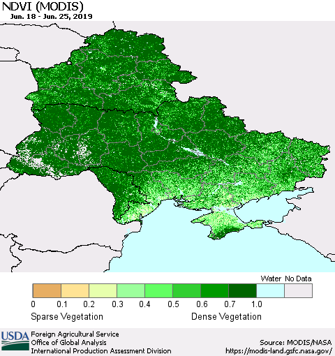 Ukraine, Moldova and Belarus NDVI (Terra-MODIS) Thematic Map For 6/21/2019 - 6/30/2019