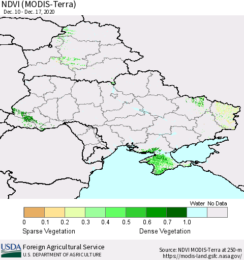 Ukraine, Moldova and Belarus NDVI (Terra-MODIS) Thematic Map For 12/11/2020 - 12/20/2020