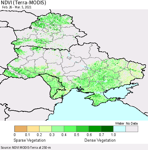 Ukraine, Moldova and Belarus NDVI (Terra-MODIS) Thematic Map For 2/26/2021 - 3/5/2021